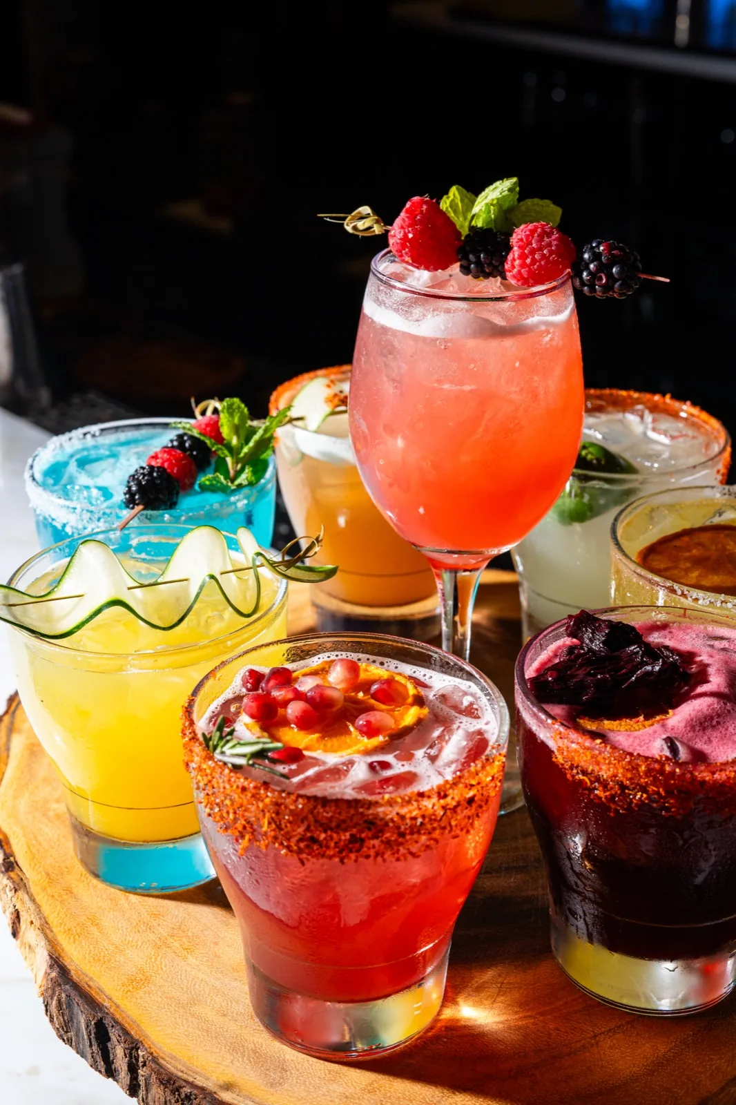 A spread of hand crafted margaritas and cocktails